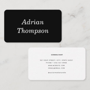 Simple Minimalist Black & White Social Media Business Card