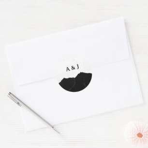 Simple Minimalist Black & White Wedding Classic Round Sticker