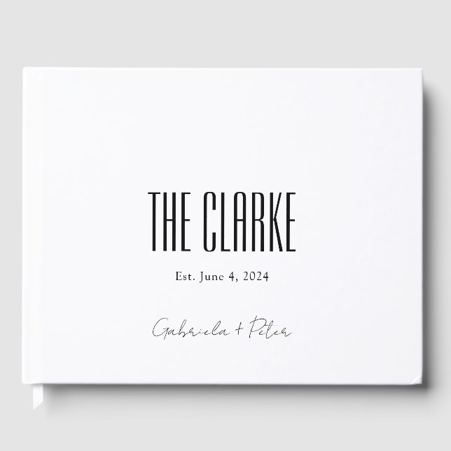 Simple Minimalist Black & White Wedding Guest Book (Front)