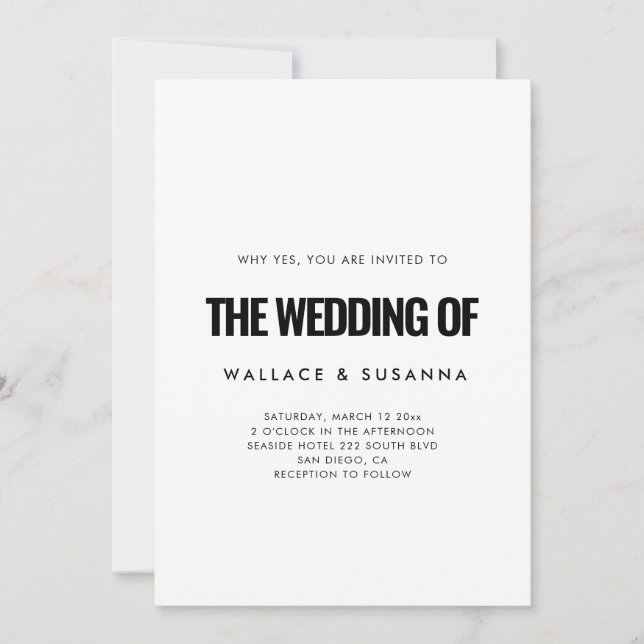 Simple minimalist black & white wedding invitation (Front)