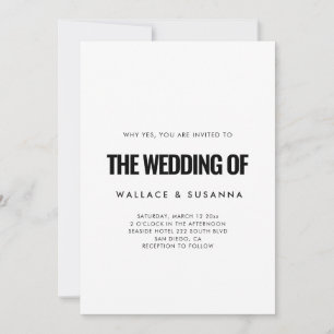 Simple minimalist black & white wedding invitation