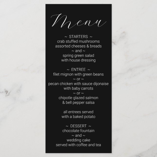 Simple Minimalist Black White Wedding Menu (Front)
