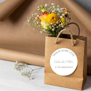 Simple Minimalist Black & White Wedding Thank You Classic Round Sticker