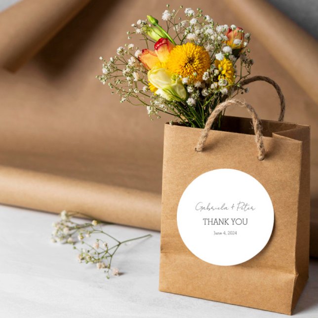 Simple Minimalist Black & White Wedding Thank You Classic Round Sticker (Creator Uploaded)