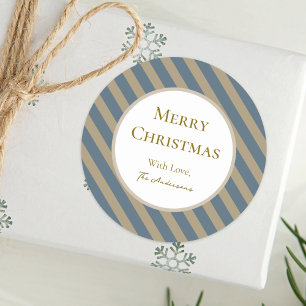 Simple Minimalist Blue and Beige Merry Christmas Classic Round Sticker