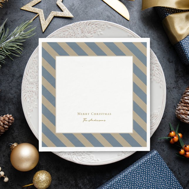 Simple Minimalist Blue and Beige Merry Christmas Napkin (Creator Uploaded)