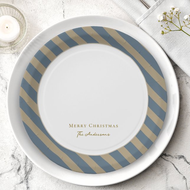 Simple Minimalist Blue and Beige Merry Christmas Paper Plate (Creator Uploaded)