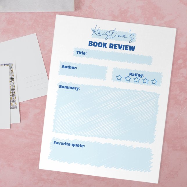 Simple Minimalist Blue and White Book Review Notepad (Creator Uploaded)
