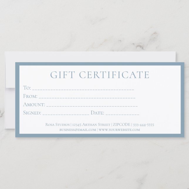 Simple Minimalist Blue Business Gift Certifcate (Back)