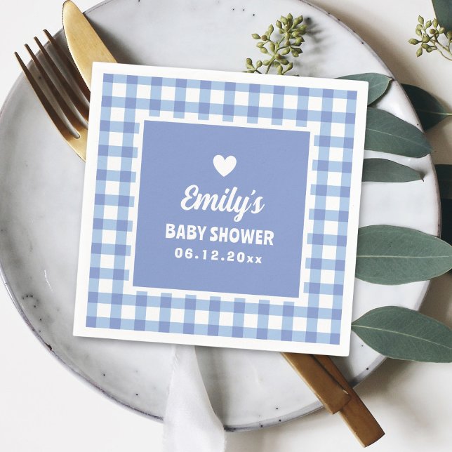 Simple Minimalist Blue Gingham Boy Baby Shower Napkin (Creator Uploaded)