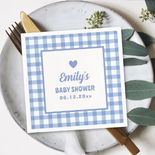 Simple Minimalist Blue Gingham Boy Baby Shower Napkin