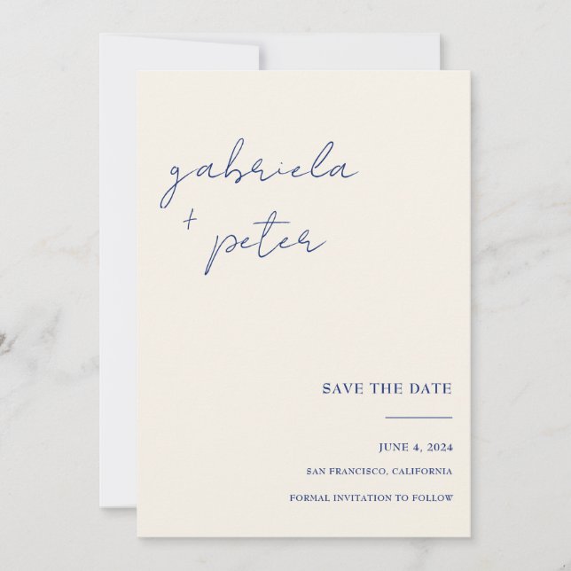 Simple Minimalist Blue Photo Wedding Save The Date Invitation (Front)