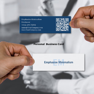 Simple Minimalist Blue & White Initials Mini Business Card