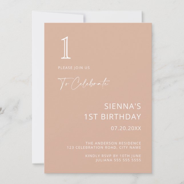 Simple Minimalist Blush Pink Girl 1st Birthday Invitation (Front)