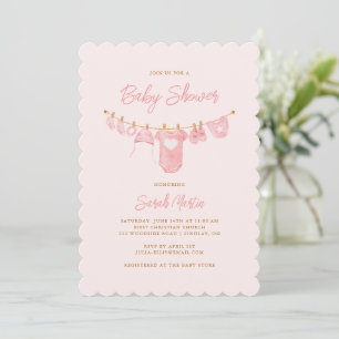 Simple Minimalist Blush Pink Scalloped Baby Shower Invitation