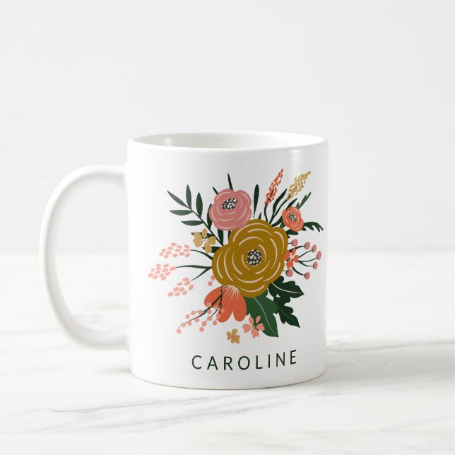 Simple Minimalist Botanical Flower Personalised   Coffee Mug (Left)
