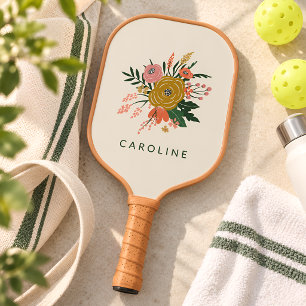 Simple Minimalist Botanical Flower Personalised Pickleball Paddle