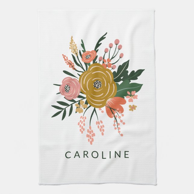 Simple Minimalist Botanical Flower Personalised Tea Towel (Vertical)