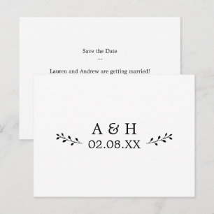 Simple Minimalist Botanical Monogram Save the Date Postcard