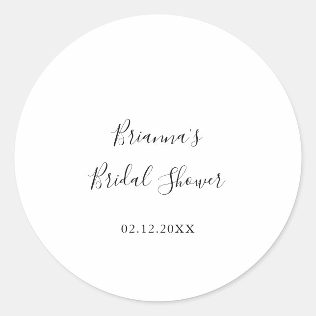 Simple Minimalist Bridal Shower Favour Classic Round Sticker (Front)