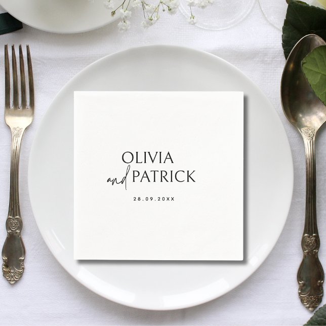 Simple Minimalist Bride and Groom Names Wedding Napkin (Creator Uploaded)