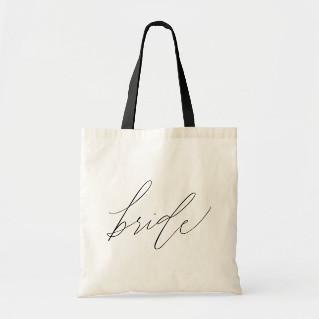 Simple Minimalist Bride Calligraphy Script Tote Bag (Front)
