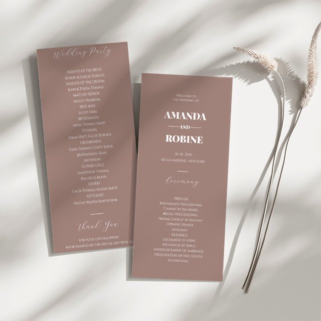 Simple Minimalist Brown Elegant Wedding Programs (Creator Uploaded)