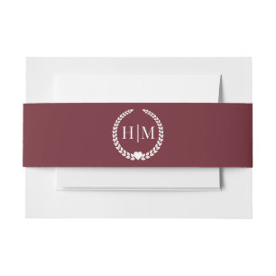 Simple Minimalist Burgundy Wine Monogram Invitation Belly Band
