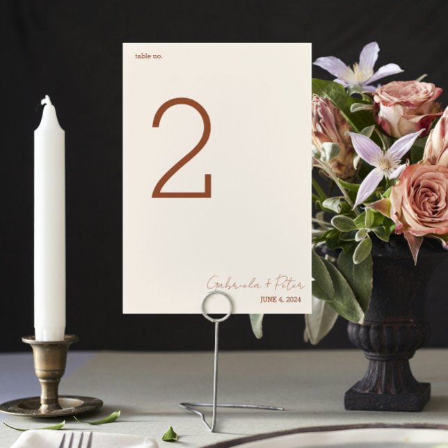 Simple Minimalist Burnt Orange | Cream Wedding Table Number (Creator Uploaded)