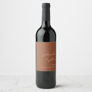 Simple Minimalist Burnt Orange Modern Wedding Wine Label