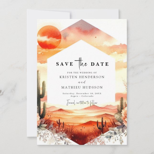 Simple Minimalist Cactus Wedding Save The Date (Front)