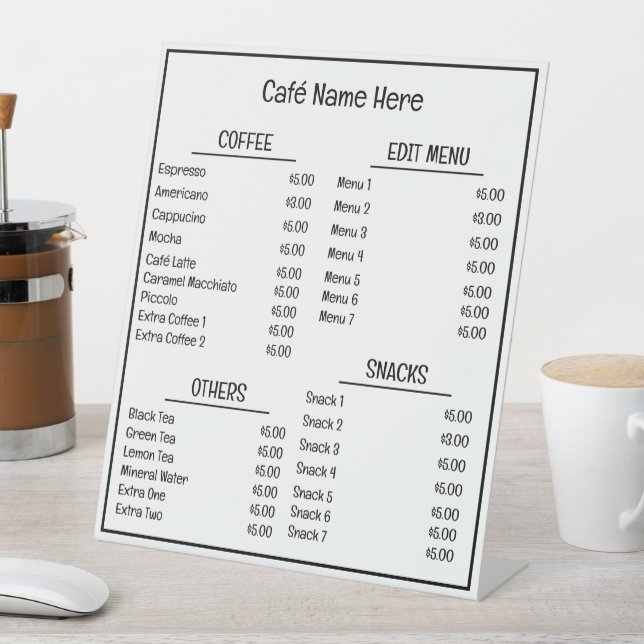 Simple Minimalist Café Coffee Shop Menu  Pedestal Sign (In SItu)
