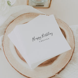 Simple Minimalist Calligraphy Happy Birthday Napkin