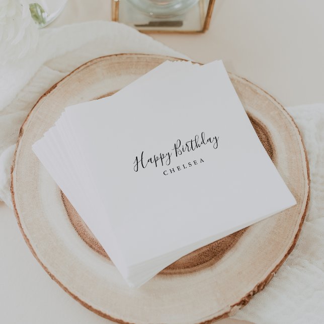 Simple Minimalist Calligraphy Happy Birthday Napkin (Creator Uploaded)