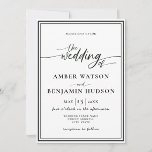 Simple Minimalist Calligraphy Photo Modern Wedding Invitation