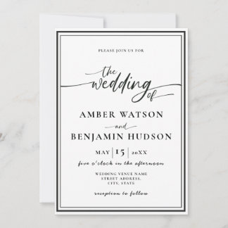 Simple Minimalist Calligraphy Photo Modern Wedding Invitation
