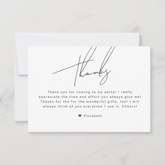 Simple Minimalist Calligraphy Script Thank You Card (Front)