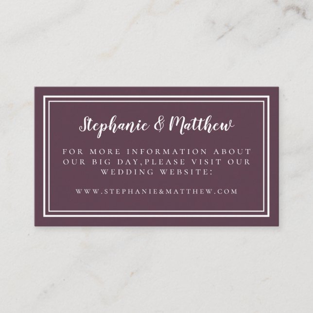 Simple Minimalist  Cassis Purple Wedding Website Enclosure Card (Front)