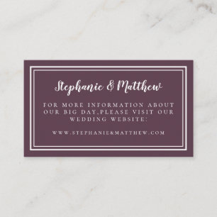 Simple Minimalist  Cassis Purple Wedding Website Enclosure Card