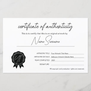 Simple Minimalist Certificate of Authenticity 