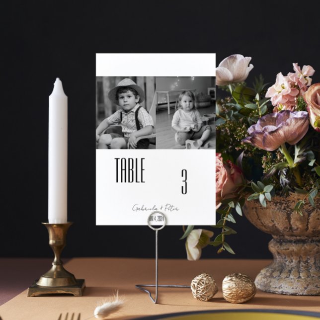 Simple Minimalist Childhood Photo Wedding Table Number (Creator Uploaded)