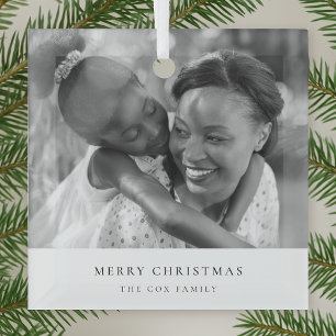 Simple Minimalist Chirstmas Black and White Photo Glass Tree Decoration