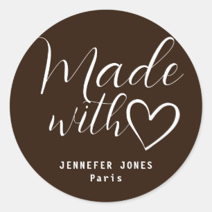 Simple Minimalist Chocolate Made With Love Heart Classic Round Sticker