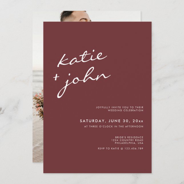 Simple Minimalist Cinnamon Rose Virtual Wedding Invitation (Front/Back)