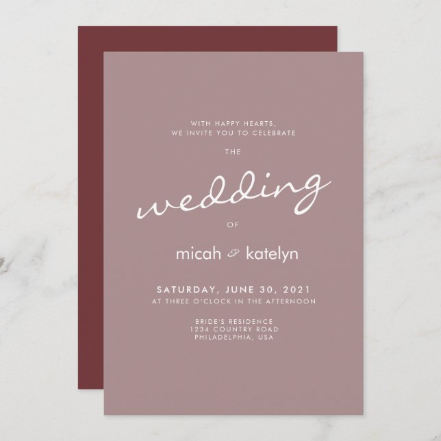 Simple Minimalist Cinnamon Rose Wedding Invitation (Front/Back)