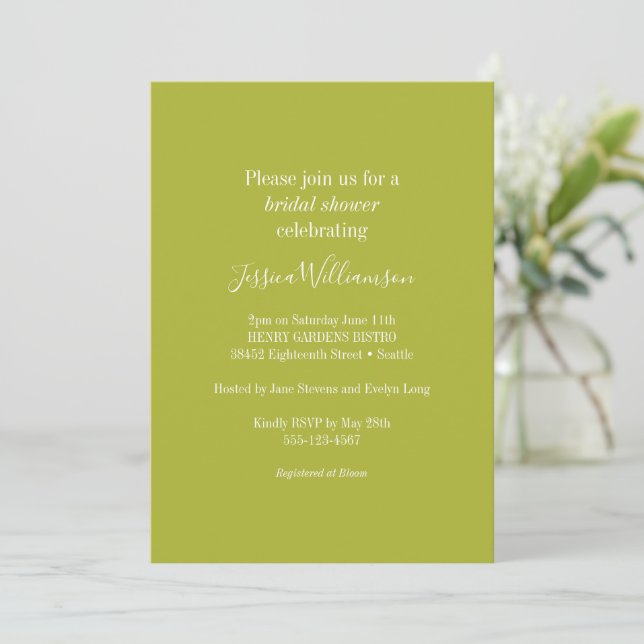 Simple Minimalist Classic Chic Lime Bridal Shower Invitation (Standing Front)