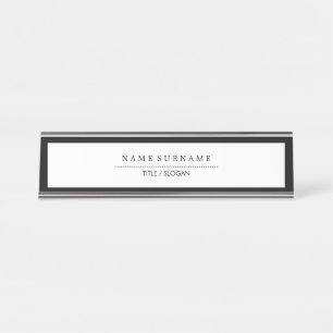 Simple Minimalist Clean Modern Typography B&W Luxe Desk Name Plate