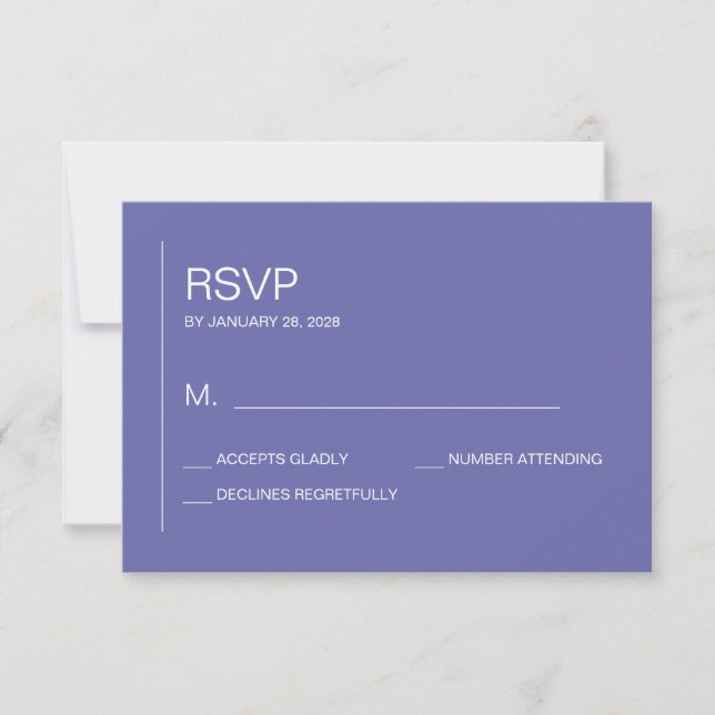 Simple minimalist contemporary periwinkle wedding RSVP card (Front)