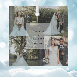 Simple Minimalist Couple First Christmas Photo Glass Tree Decoration