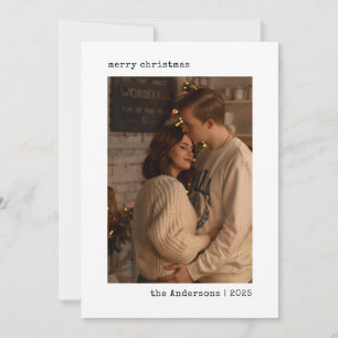 Simple Minimalist Couple Photo Black Christmas Holiday Card